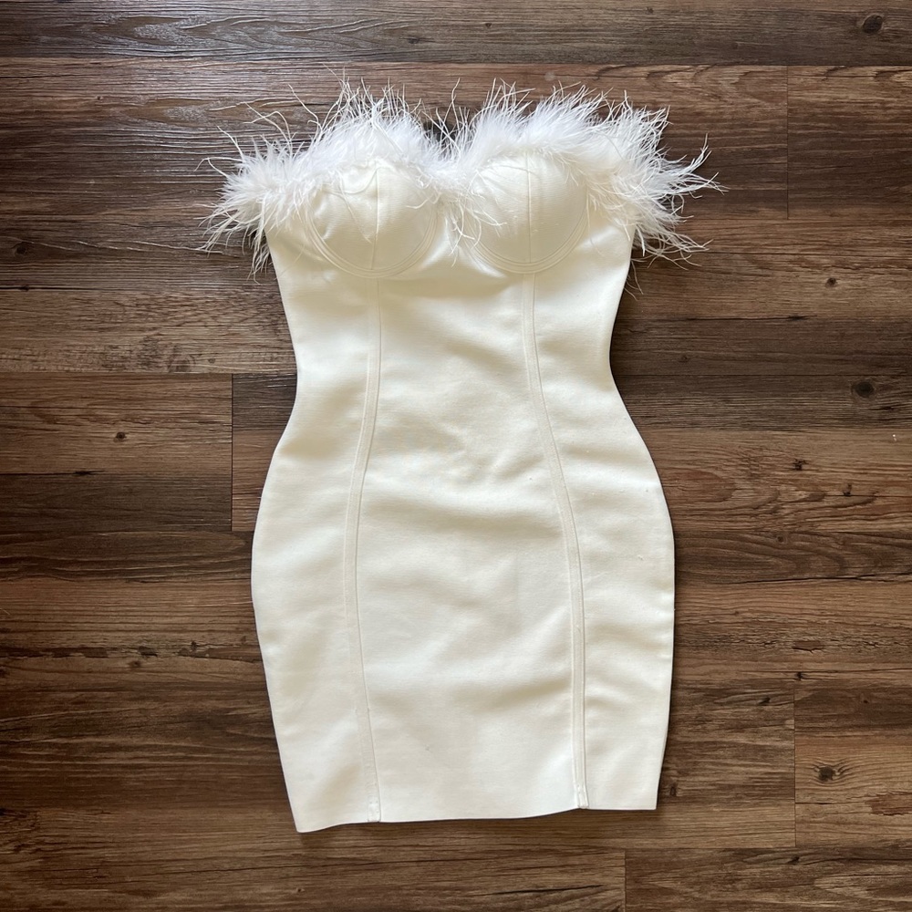 Strapless Bodycon Feather Dress